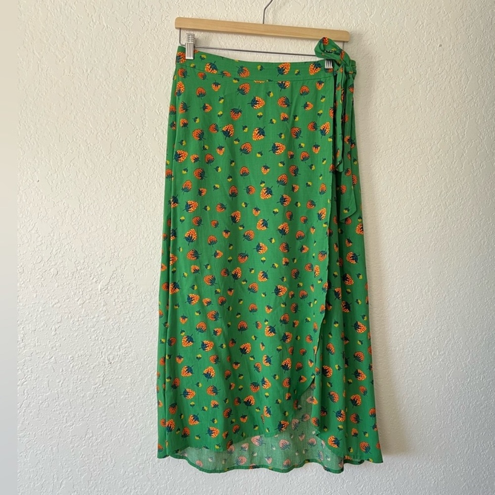 Anthropologie Green Floral Wrap Midi Skirt - Picture 4 of 4